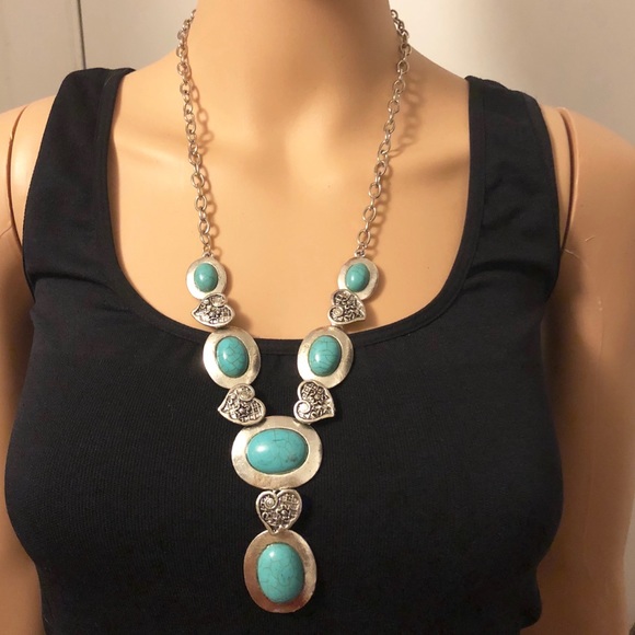 Stunning silver plated turquoise necklace - Picture 2 of 7